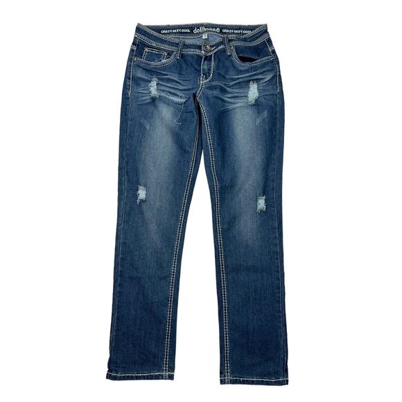 Dollhouse VTG Y2K Skinny Mid Rise Jeans Distressed Big Stitch Womens 7 Juniors - Picture 1 of 6